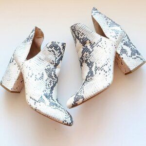 Steve Madden Cream & Grey Snakeskin Almond Toe Block Heel Ankle Boots, Booties